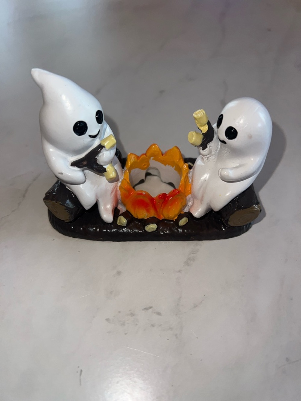 Ghost Campfire Ceramic Figurine – White Ghosts with Orange Flame